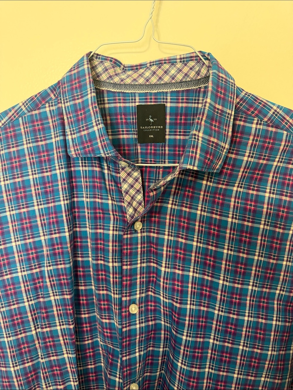 Tailorbyrd Men's Blue and Pink Plaid Button-Down Shirt